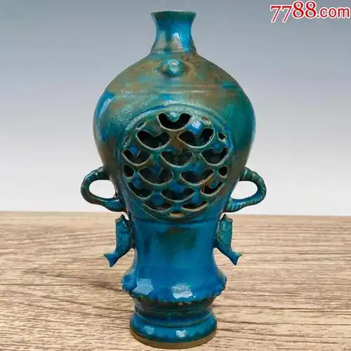 柴窑鱼瓶高215厘米直径11厘米工艺品