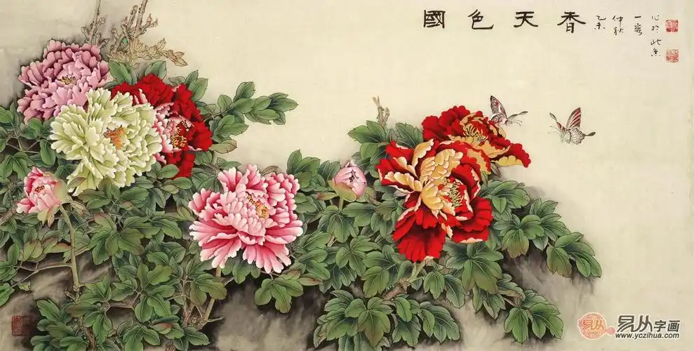 花开富贵牡丹图 王一容四尺横幅花鸟画《国色天香》