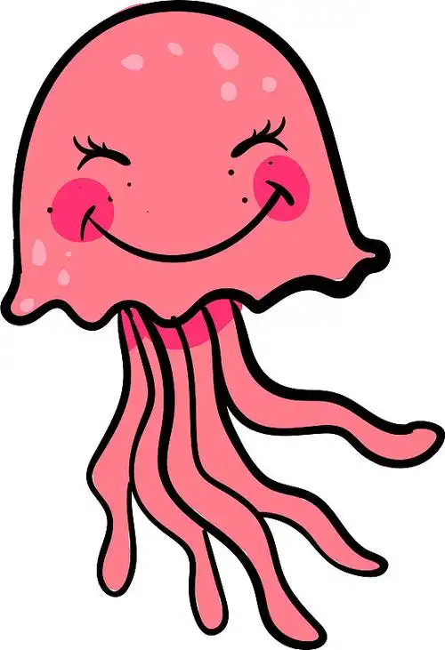 白色背景上快乐的粉红色水母图片