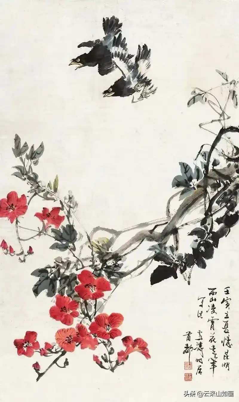王雪涛凌霄花欣赏#感受国画的意境之美 #跟着抖音学画画 - 抖音