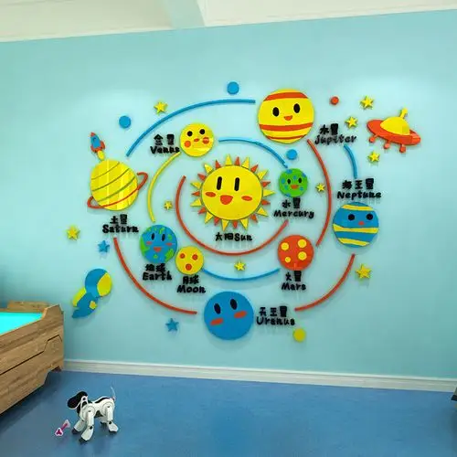 太阳系幼儿园墙面装饰科技早教培训中心儿童房间布置立体环创墙贴