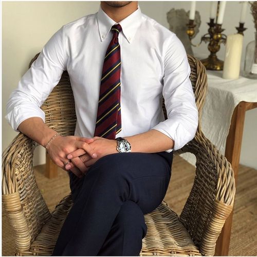 那不勒斯衬衫秋冬新品那不勒斯大尖领领扣修身长袖男士衬衫结婚职场白