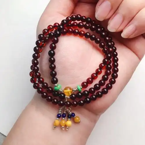 天然血珀圆珠复古三圈蜜蜡手链_琥珀手串_琥珀_珠宝玉石_珠宝城