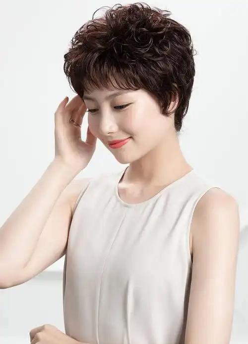 真发假发女短发卷发轻薄时尚烫小卷发中老年女士真头发假发套全真发