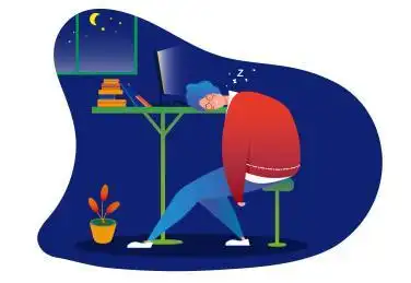 累趴在办公桌睡着的上班族 职场加班的人矢量插画