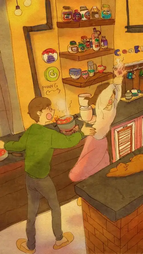 韩国风甜蜜情侣插画