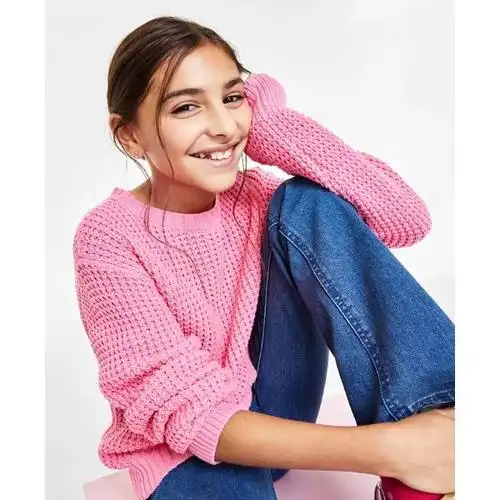 big girls textured-knit crewneck sweater, created for macys 大
