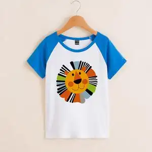 2020幼儿园图案岁涂鸦小狮子头宽松短袖衣服印字童趣卡通动物t恤