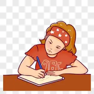 课本卡通人物写作业的女孩素材