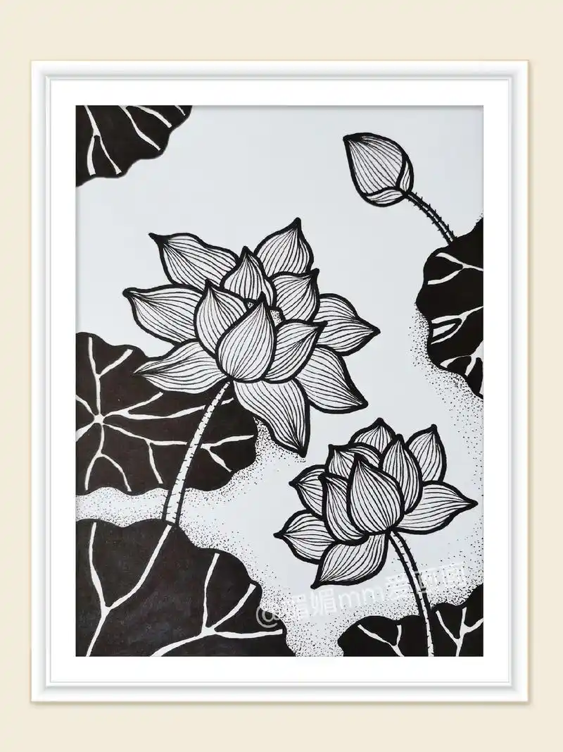 莲莲简笔画黑白画 - 抖音