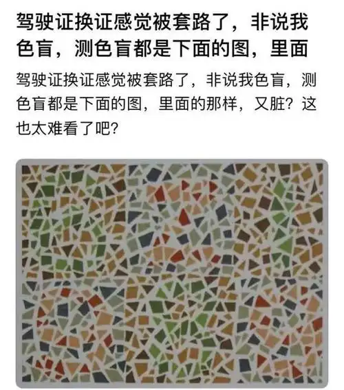 驾驶证6年到期更换,第一张色盲图就无法识别,判定色盲不能换证