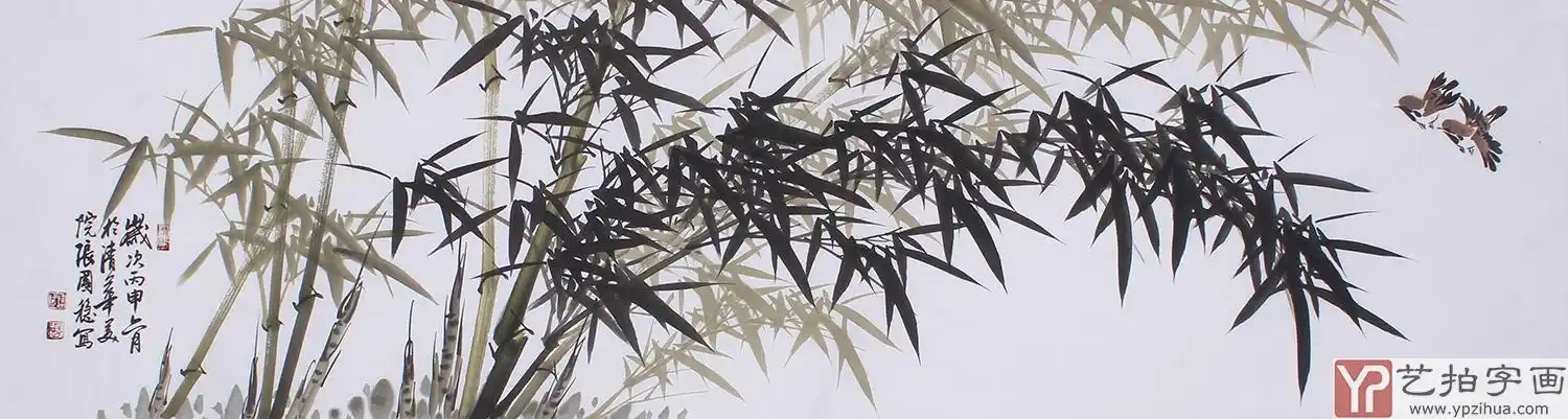 【已售】清华美协张国稳 六尺对开国画竹子