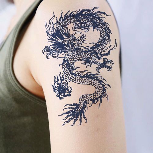 浪莎新品纹身贴 苍龙花臂小腿纹身贴持l久防水仿真草本果汁款图腾青龙