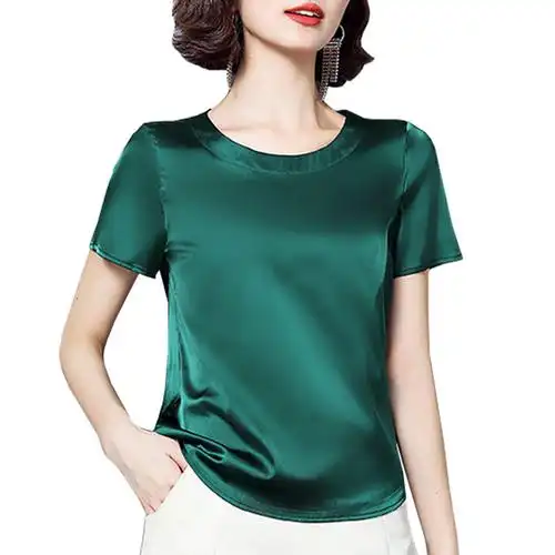 真丝上衣女桑蚕丝短袖t恤2020年夏季丝绸女款时尚高端洋气小衫潮