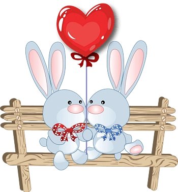 卡通拿着爱心的两个小兔子