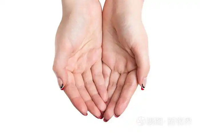 女手好像拿着的东西.概念广告产品,孤立在白色的背景