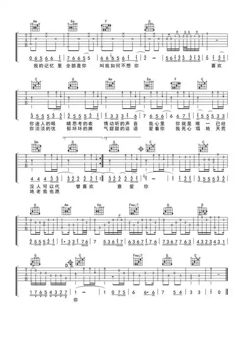 我好喜欢你吉他谱c调_六哲_高清弹唱版