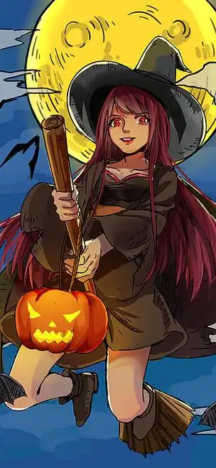 万圣节动漫暗色原创女巫插画漫画