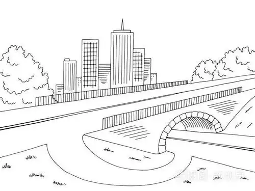 道路桥梁图黑白色风景城市剪影例证载体插画-正版商用图片0ujl4e-摄图