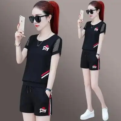 运动休闲套装女夏装2022新款潮流短袖短裤两件套洋气时尚女士衣服