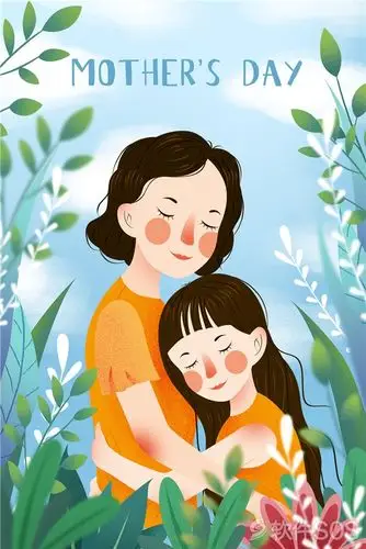 psd模板:母亲节温馨卡通手绘插画亲子背景海报素材