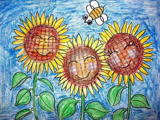 向日葵-蜡笔画图集图片_儿童蜡笔画_少儿图库_中_绘图吧,学画画网