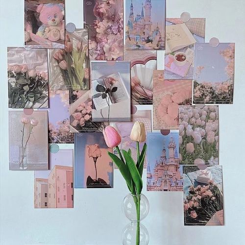 ins风粉色系少女心墙贴纸 学生宿舍照片墙面装饰卡片韩风拍照背景