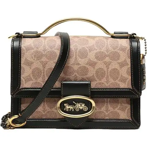 coach蔻驰奢侈品女士riley系列马车图案涂层帆布配皮手提单肩斜挎包