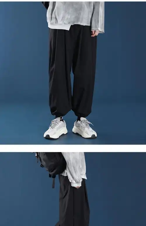 新款阔腿灯笼裤男潮牌春季直筒宽松韩版潮流束脚休闲九分裤灯笼黑灯笼