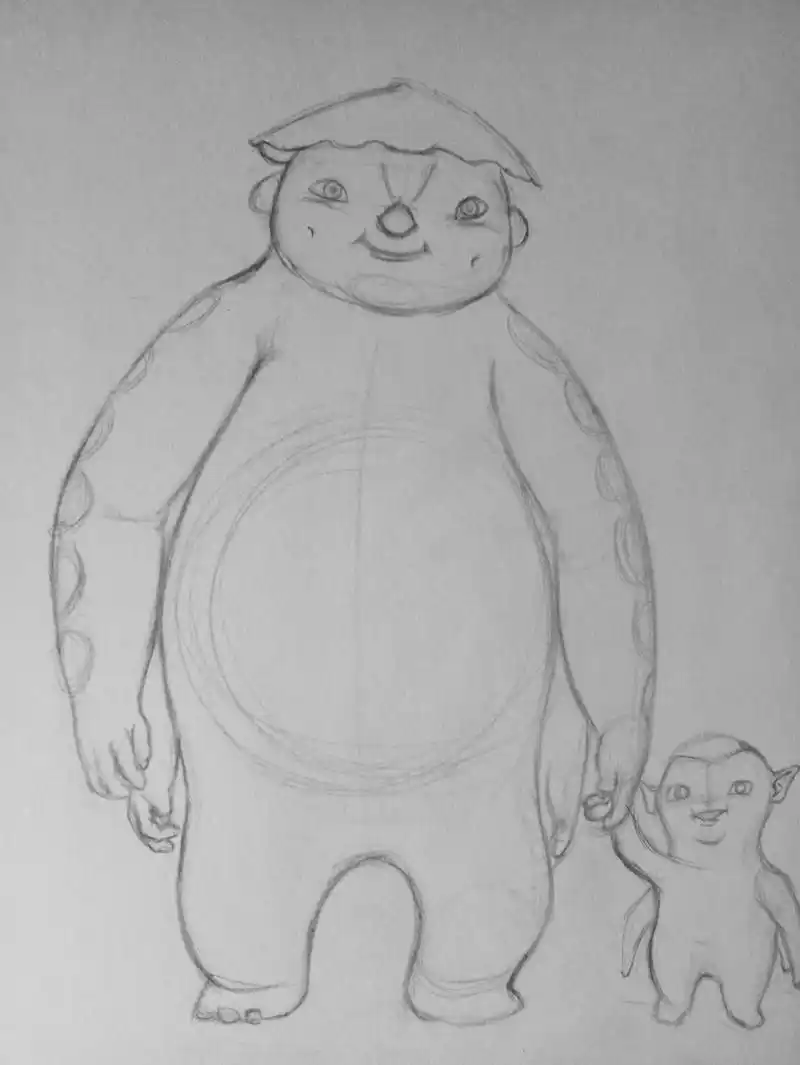 手绘捉妖记笨笨和胡巴