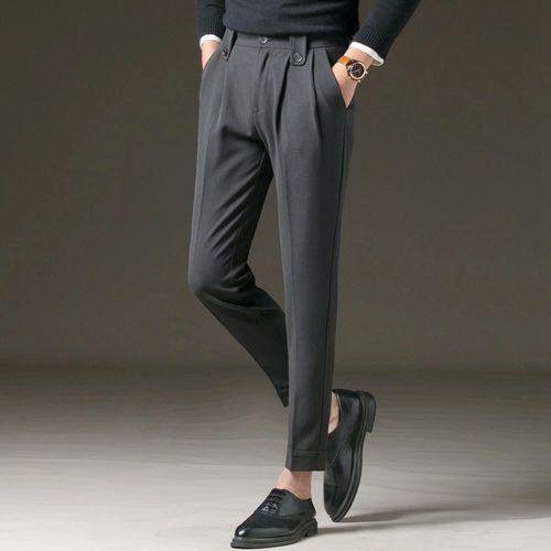 修身免烫弹力九分西装裤男夏季商务英伦垂感休闲裤双褶精品西裤