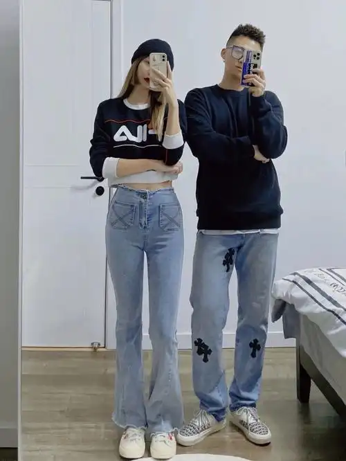 168cm178cm情侣穿搭平价复古喇叭裤腿长up