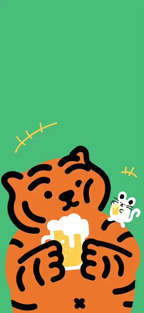 可爱手绘小老虎手机壁纸_卡通老虎主题手机壁纸_三千图片网