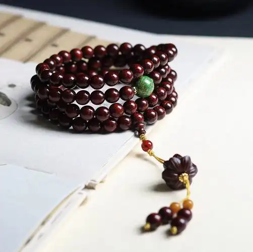 批发印度爆满金星小叶紫檀多圈手链雕刻莲花非遗大漆手串项链饰品