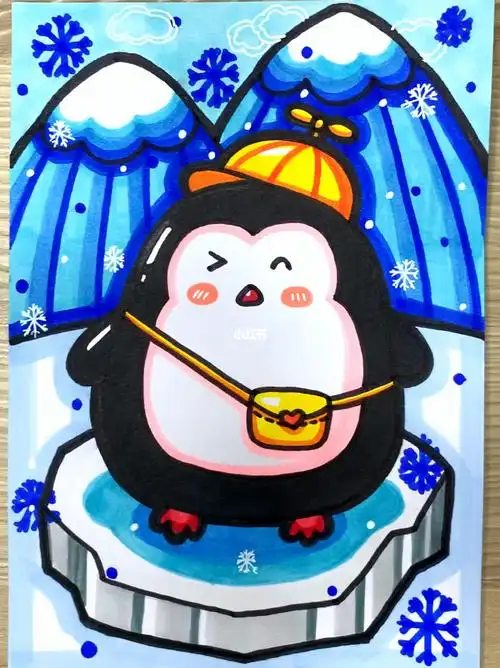 小企鹅马克笔手绘卡通儿童画简笔画过程