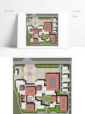 城市文化馆建筑ps彩色平面图