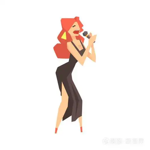 波普艺术年轻女人歌手字符唱歌与麦克风卡通矢量图插画-正版商用图片0