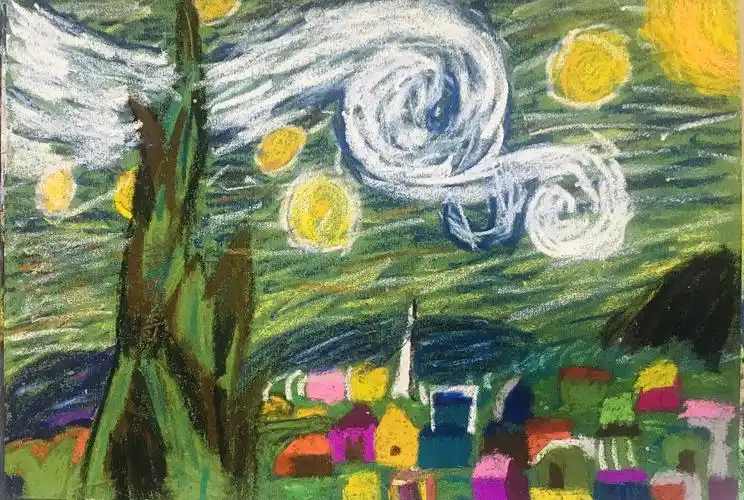 2019.7.20周六下午班.金凤路.国际动漫班砂纸画《星空》