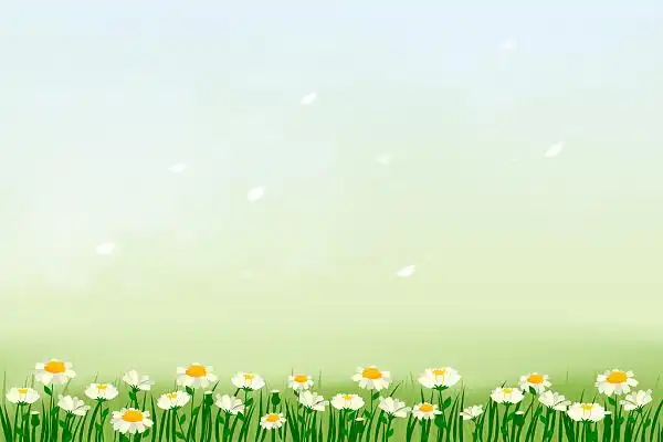 绿色手绘卡通蓝天白云春意盎然绿草小花花草背景