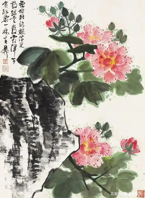 一组曼妙多姿的国画芙蓉图