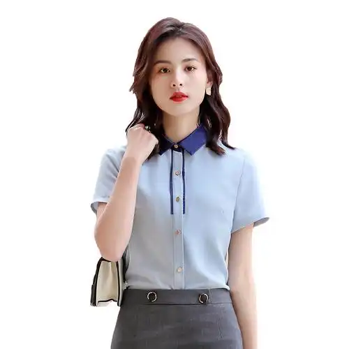 职业衬衫女短袖2019春夏新款工作服套装白色衬衣大学生面试上衣ol