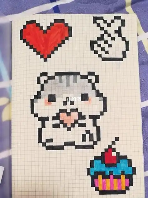 遇见神鹿方格画7像素格画 可爱 兔子 爱心 情侣第一次用格子本画画