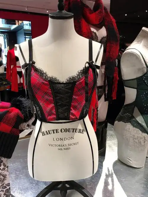 维多利亚的秘密圣诞苏格兰红格鱼骨胸衣