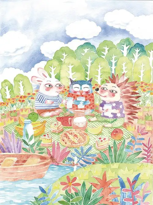 儿童插画水彩画-划船