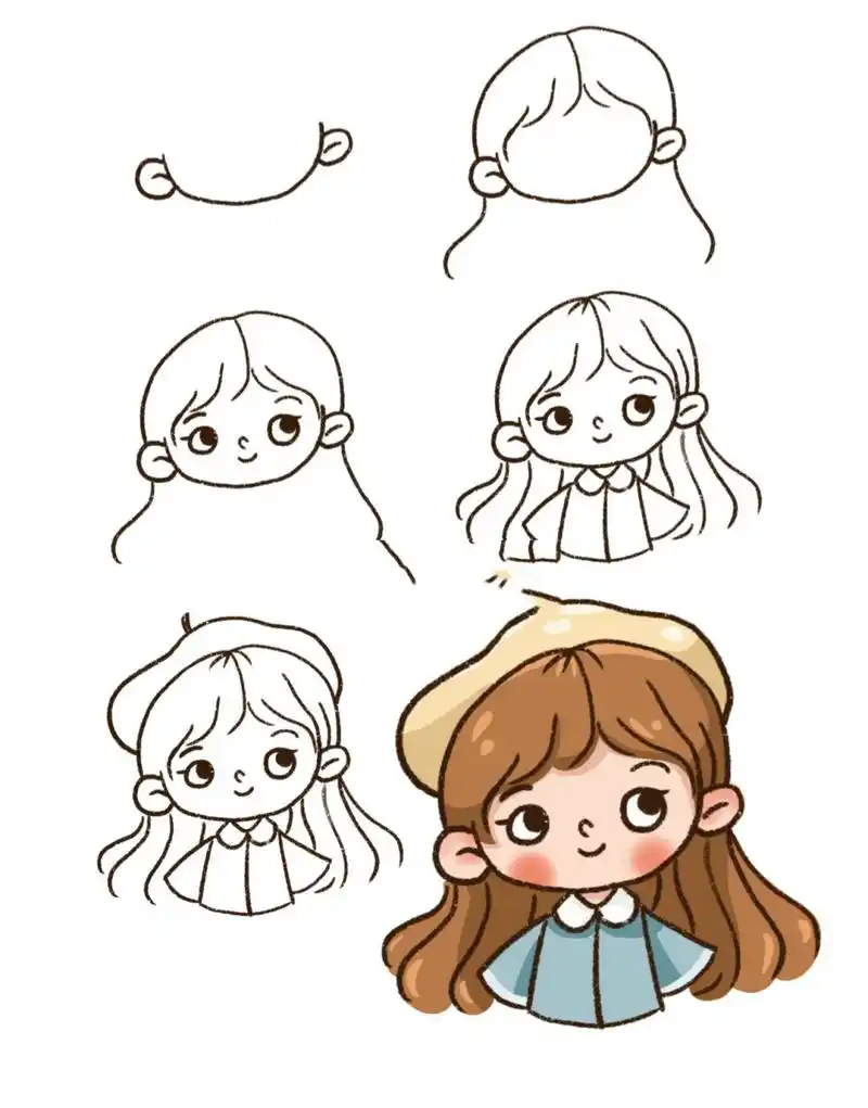 可爱女孩卡通手绘人物头像教程 零基础绘画|简笔画教程|黑白ins插画