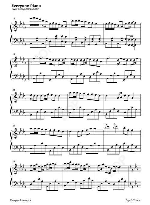 睫毛弯弯钢琴谱-王心凌2