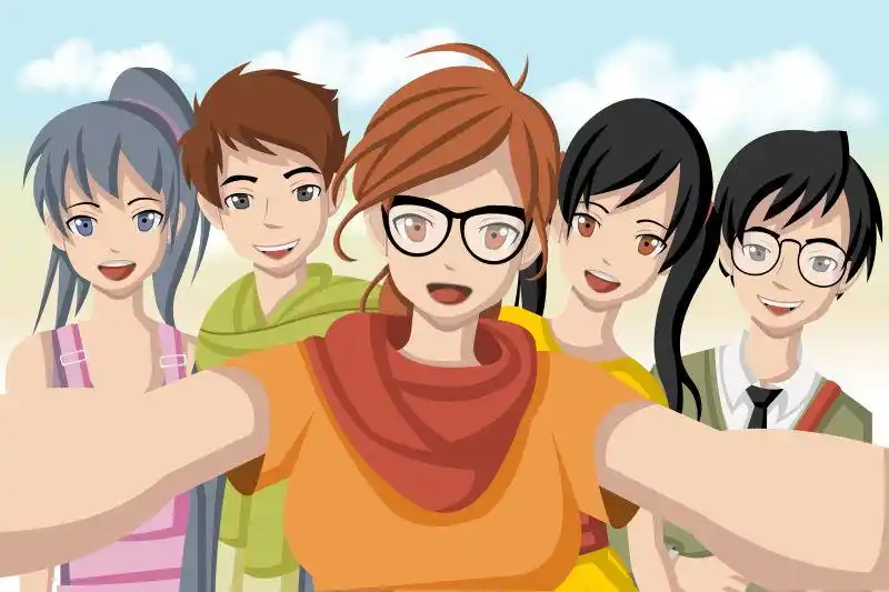 时尚的年轻人矢量卡通插图