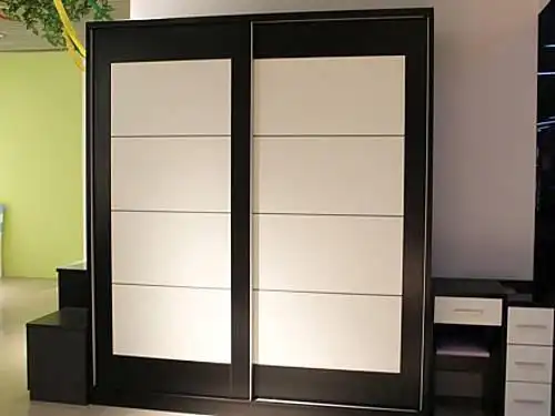 黑白色推拉门衣柜效果图 实木颗粒板衣柜设计图