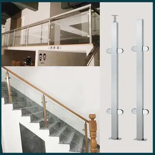 批发不锈钢扶手立柱 方管楼梯围栏 玻璃楼梯扶手栏杆 阳台护栏免