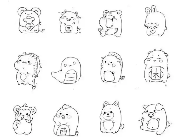 q版十二生肖简笔画手绘